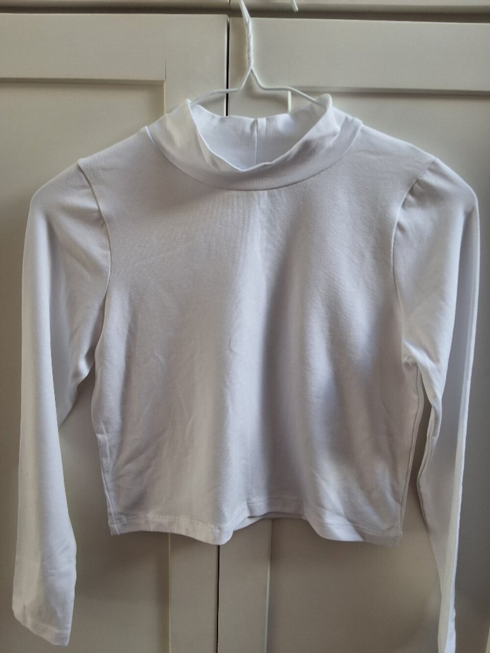 Asos White Mock Neck Cropped Long Sleeved Tee Shirt
